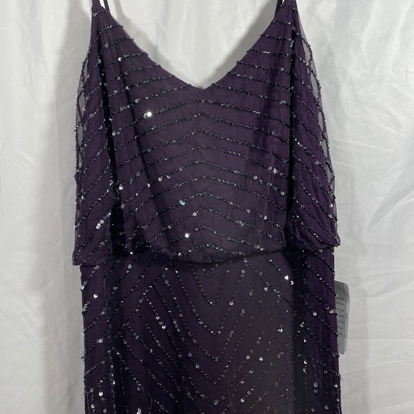 NEW Adrianna Papell Embellished Blouson Gown in Amethyst/Gunmetal [SZ 10‎ ] - Picture 9 of 14